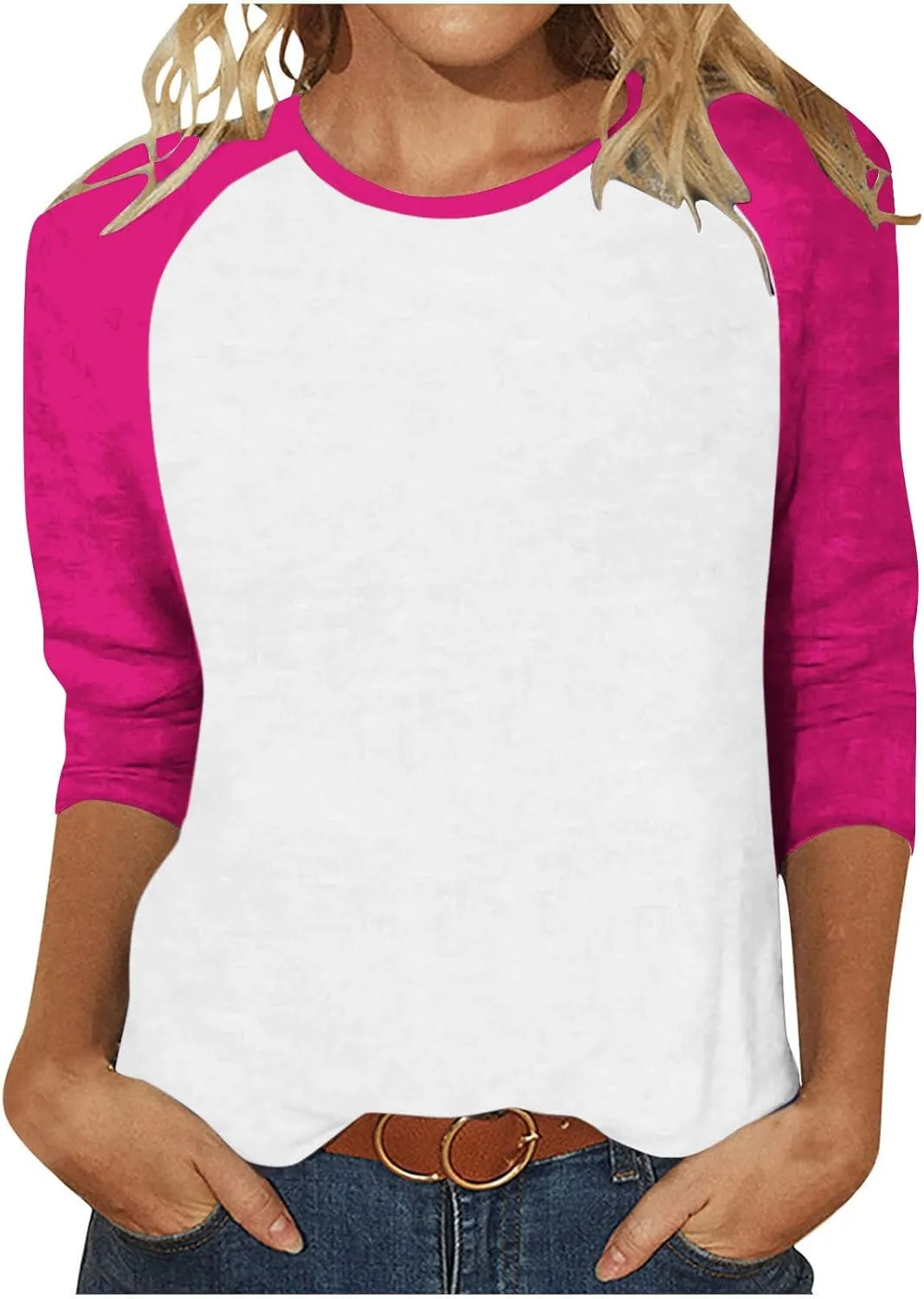 3/4 Sleeve Tops for Women Contrast Crewneck Casual Trendy Shirts Summer Jersey Sports Blouses Baseball Tee