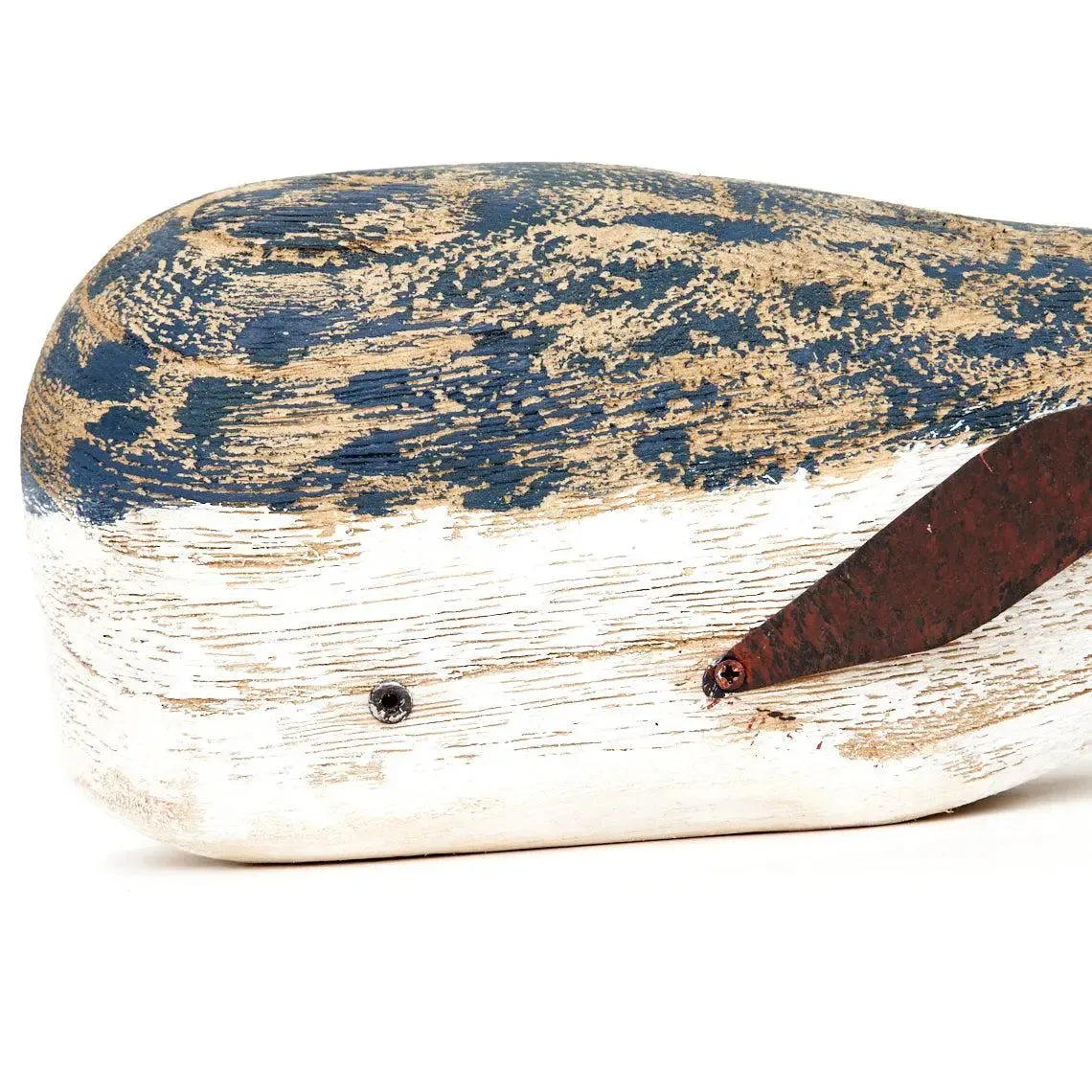 Ballena de madera pintada en tonos azul marino y blanco - D2232