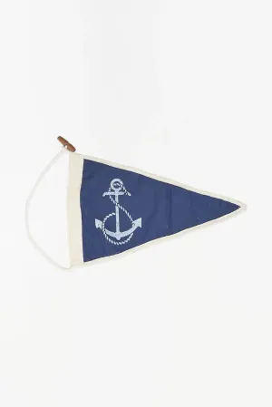 Bandera decorativa vintage azul y blanca con ancla