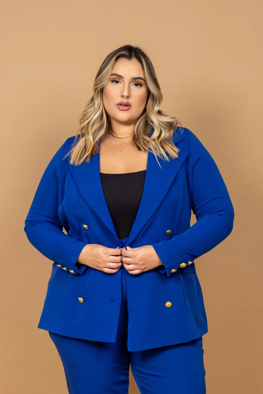 Blazer Plus Size Alfaiataria Azul Elis