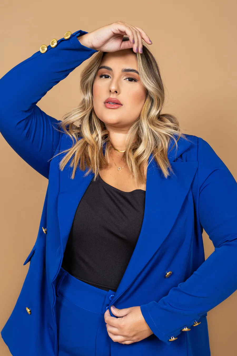 Blazer Plus Size Alfaiataria Azul Elis