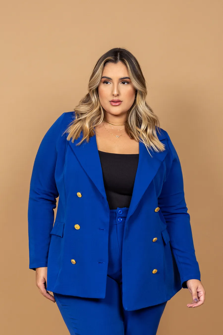 Blazer Plus Size Alfaiataria Azul Elis
