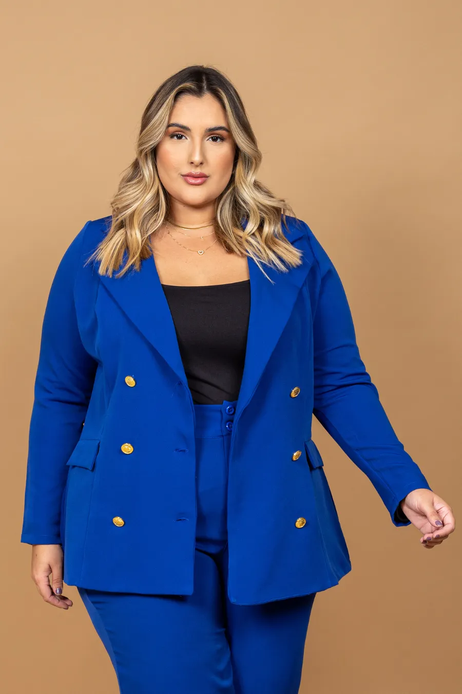 Blazer Plus Size Alfaiataria Azul Elis