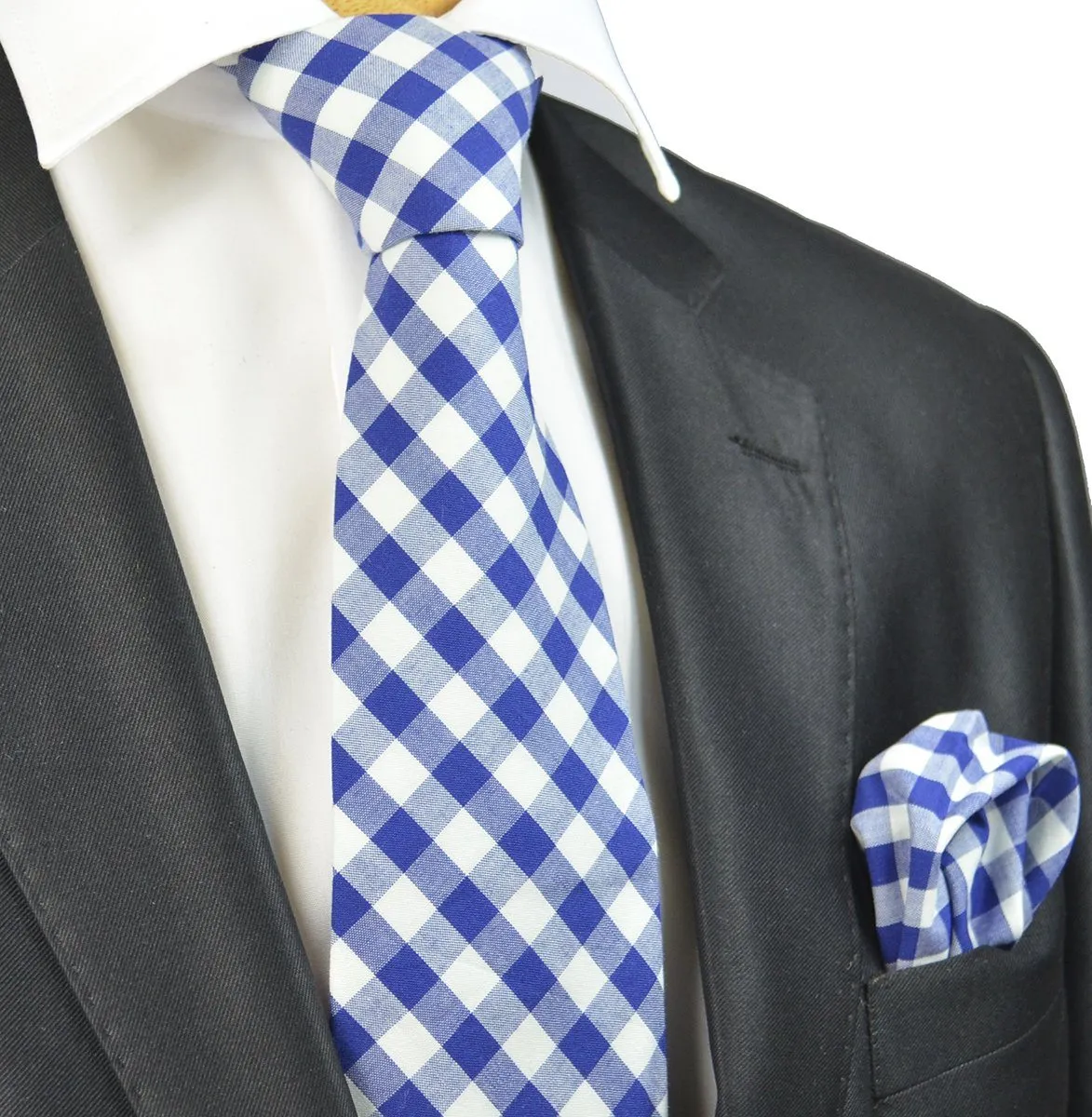 Blue and White Checkered Cotton Necktie