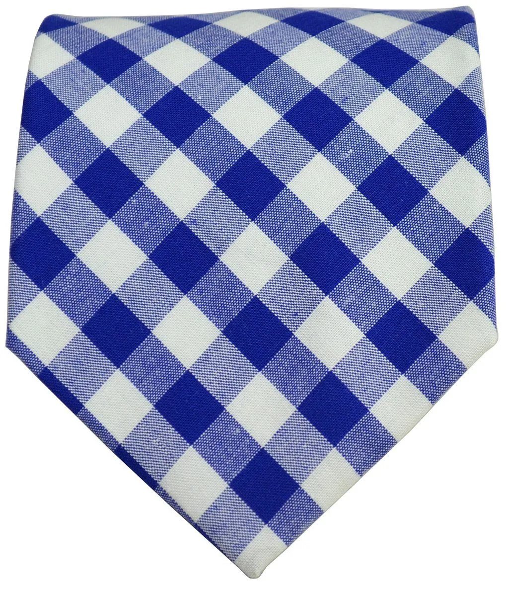 Blue and White Checkered Cotton Necktie