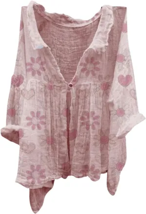 Boho Blouses for Women Linen 3/4 Sleeve Casual V Neck Button Up Flowy Babydoll Peasant Tops Boxy Collared Shirts