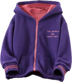 Boys Girls Polar Fleece Jacket Full Zip Hooded Sweatshirt Double-Layer Fleece Hoodie Kids Lightweight Windproof Coat