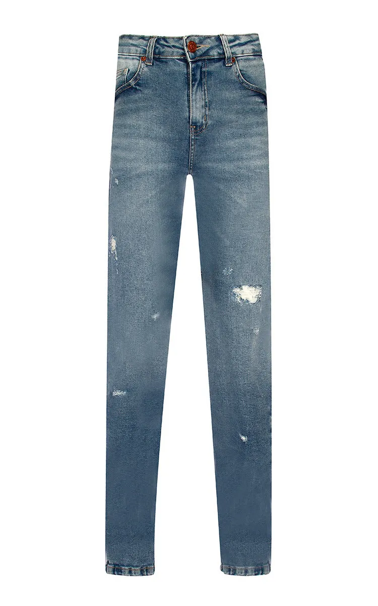 CALÇA JEANS COOL FIT BLUE WASH COM PUÍDO