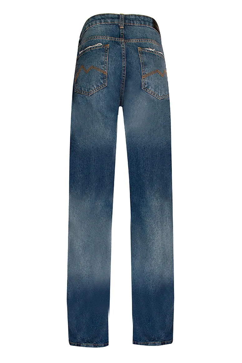CALÇA JEANS RETA BLUE WASH