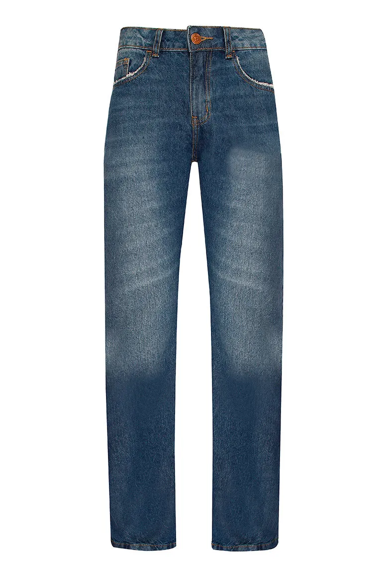 CALÇA JEANS RETA BLUE WASH