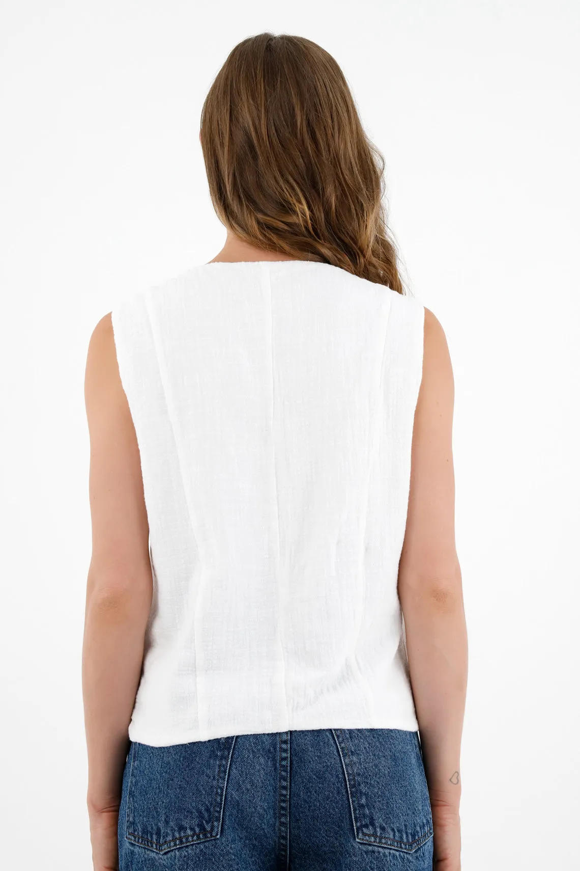Camisa con escote en V blanca para mujer