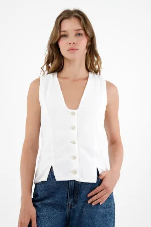 Camisa con escote en V blanca para mujer