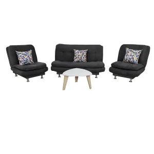 Combo Sofa Cama  Grecia Tela Gris   3 Cojines Decorativos   2 Poltronas Grecia  Mesa Centro