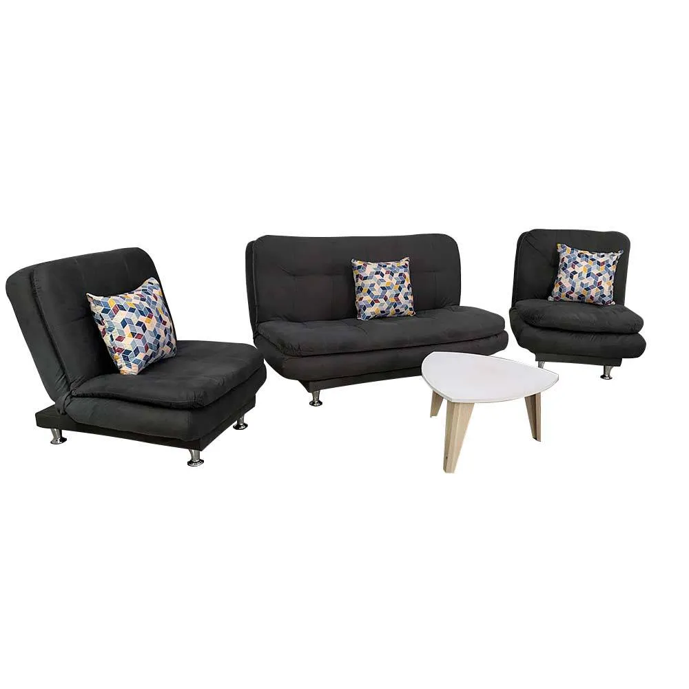 Combo Sofa Cama  Grecia Tela Gris   3 Cojines Decorativos   2 Poltronas Grecia  Mesa Centro