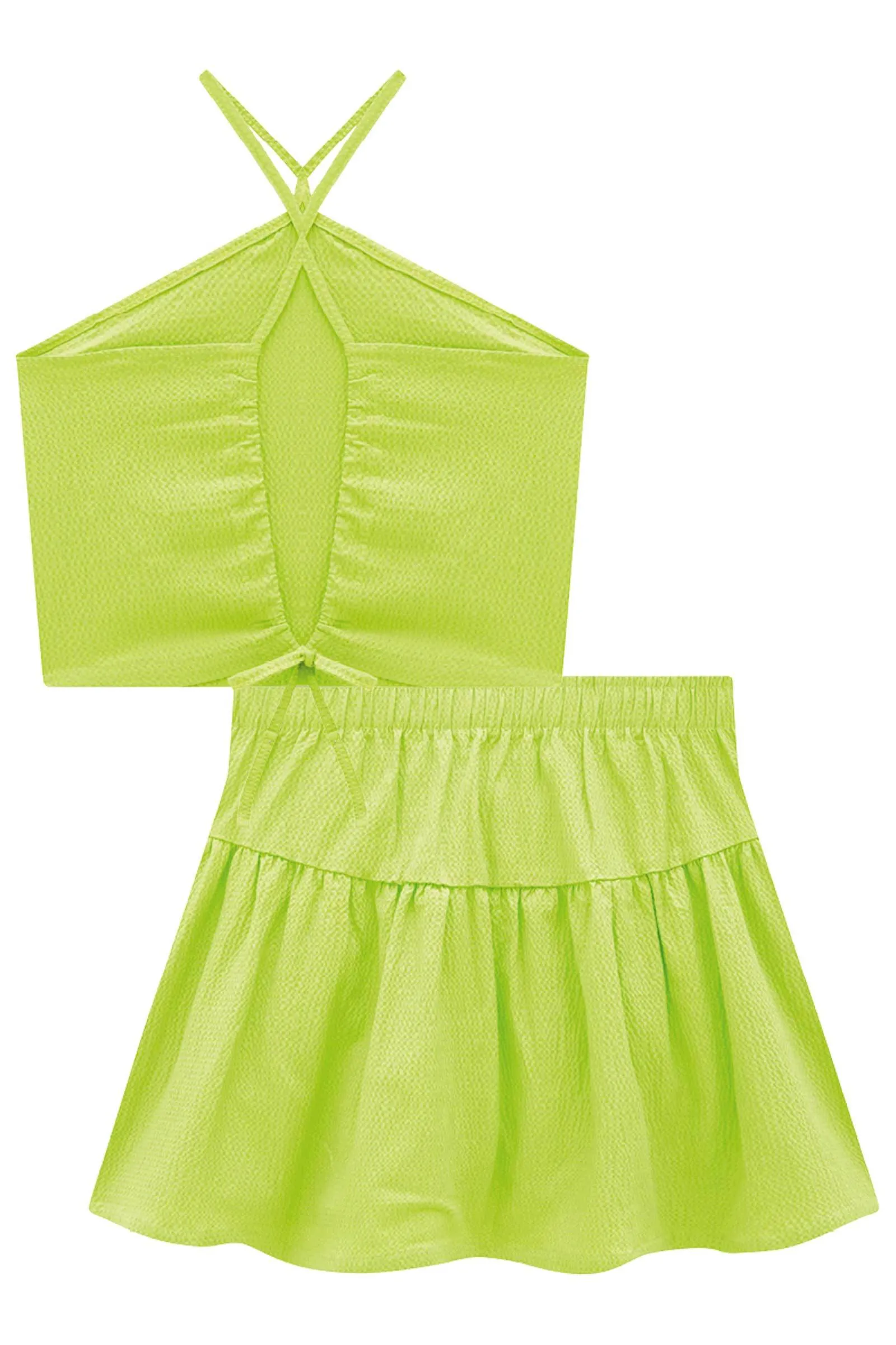 Conjunto de Blusa Cropped e Saia em Tecido Trancoso 75818 Vic&Vicky
