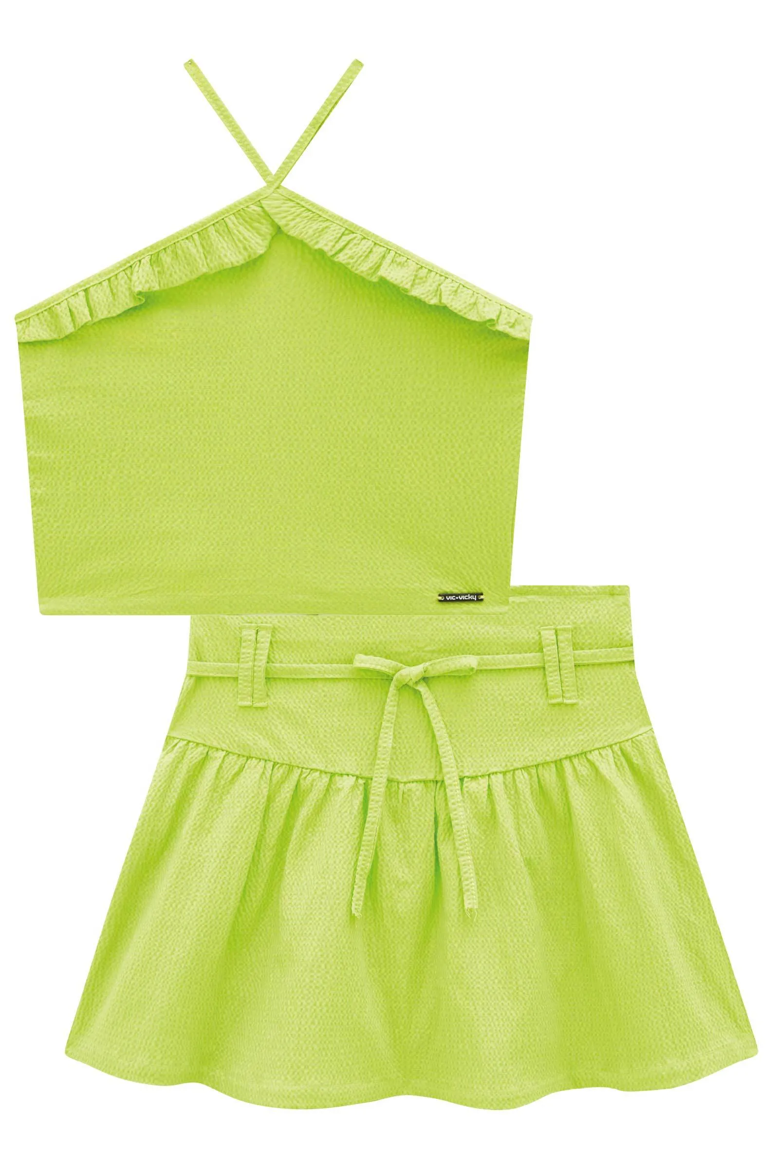 Conjunto de Blusa Cropped e Saia em Tecido Trancoso 75818 Vic&Vicky