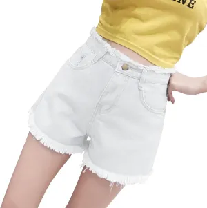 Exquisite High Waisted Raw Edge Denim for Women Trendy Loose Fit with Pockets Big Hem Shorts Party Picnic Wear