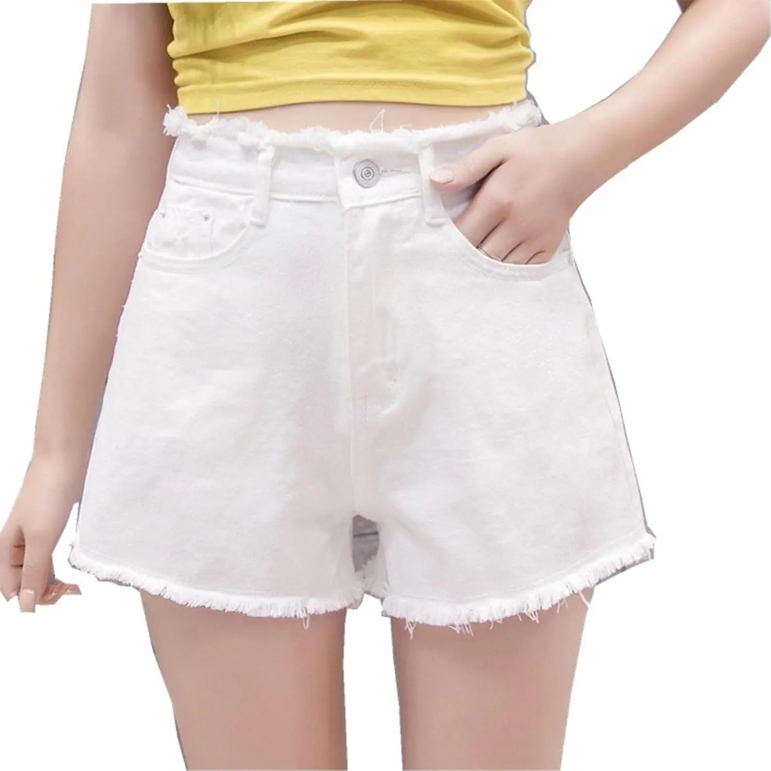 Exquisite High Waisted Raw Edge Denim for Women Trendy Loose Fit with Pockets Big Hem Shorts Party Picnic Wear