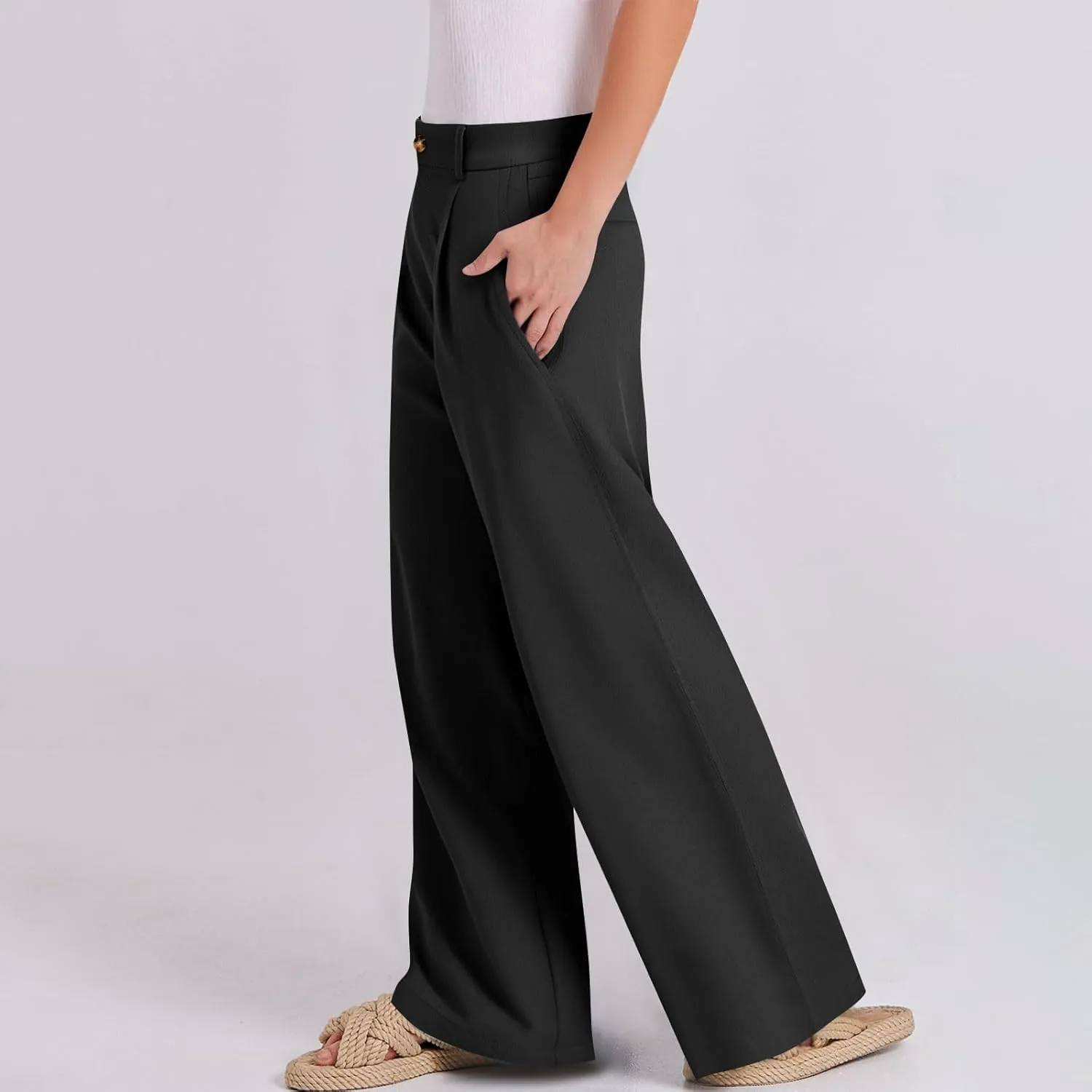 fanmpghleoo Dress Pants Women High Waisted Straight Wide Leg Linen Pants Summer Business Casual Linen Trousers with Pockets