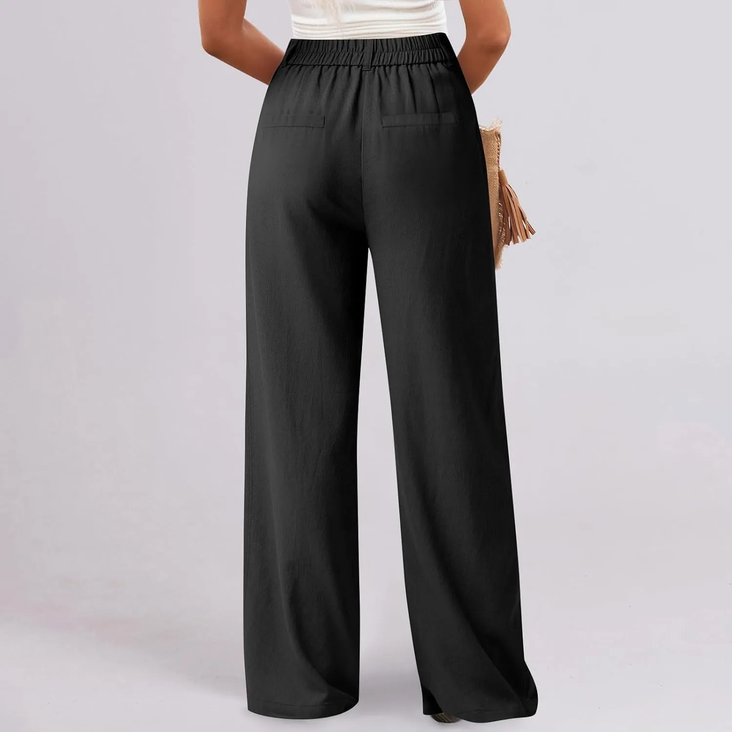 fanmpghleoo Dress Pants Women High Waisted Straight Wide Leg Linen Pants Summer Business Casual Linen Trousers with Pockets