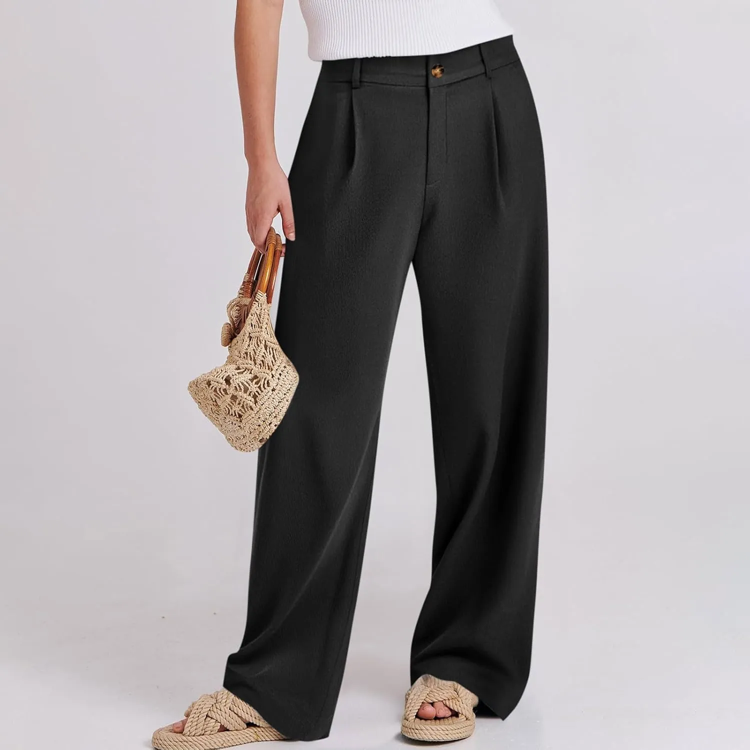 fanmpghleoo Dress Pants Women High Waisted Straight Wide Leg Linen Pants Summer Business Casual Linen Trousers with Pockets