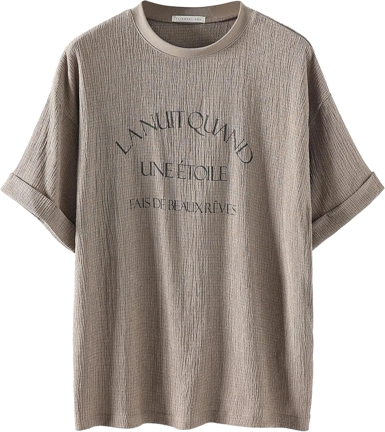 French Quote Graphic T-Shirt, Oversized Fit, Cream White, Short Sleeve