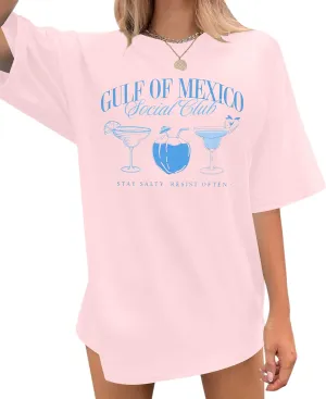 Gulf of Mexico Forever T Shirts for Women Vintage Graphic Oversized Shirt Retro Short Sleeve Loose Fit Tee Tops