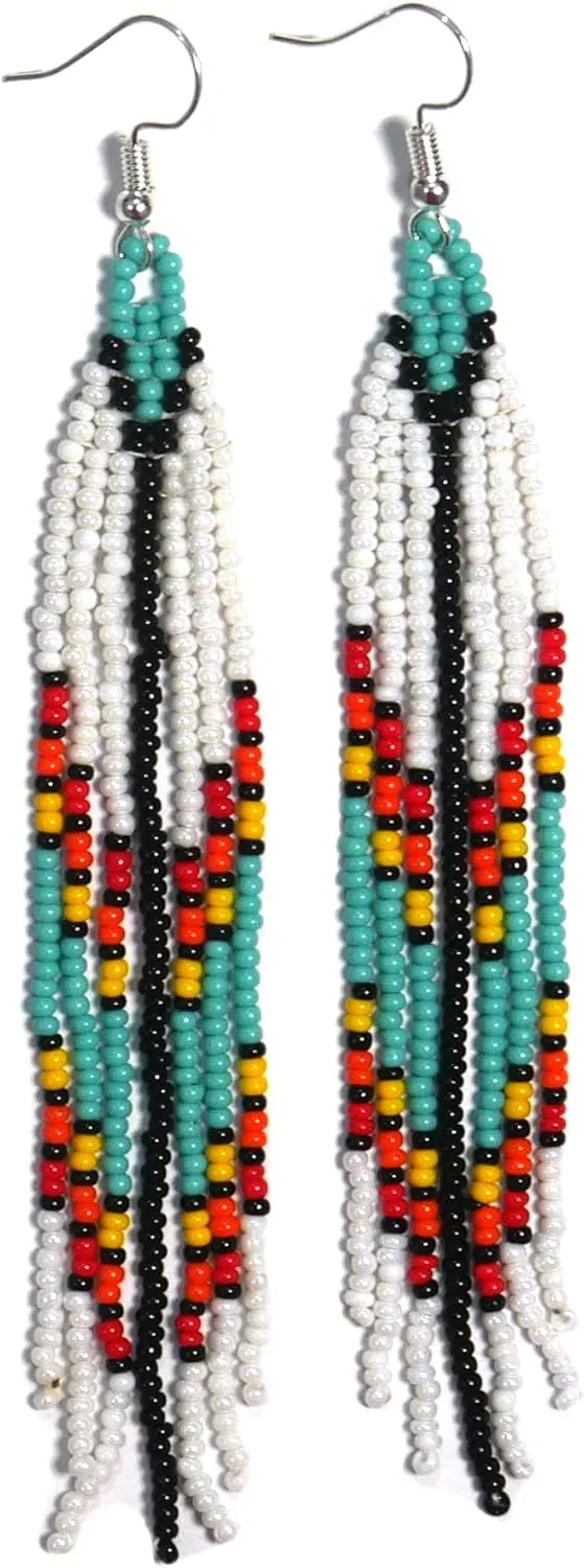 Handmade beaded native american style glass seed bead earrings Pendientes de cuentas nativas al estilo mexicano de artesanos gifts for women