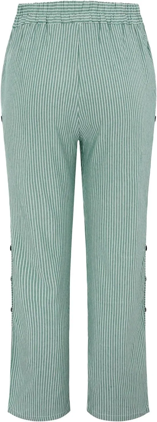 Linen Pants for Women 2025 Plus Size Trendy Striped Summer Gauze Pants Casual Elastic Waist Comfy Trousers