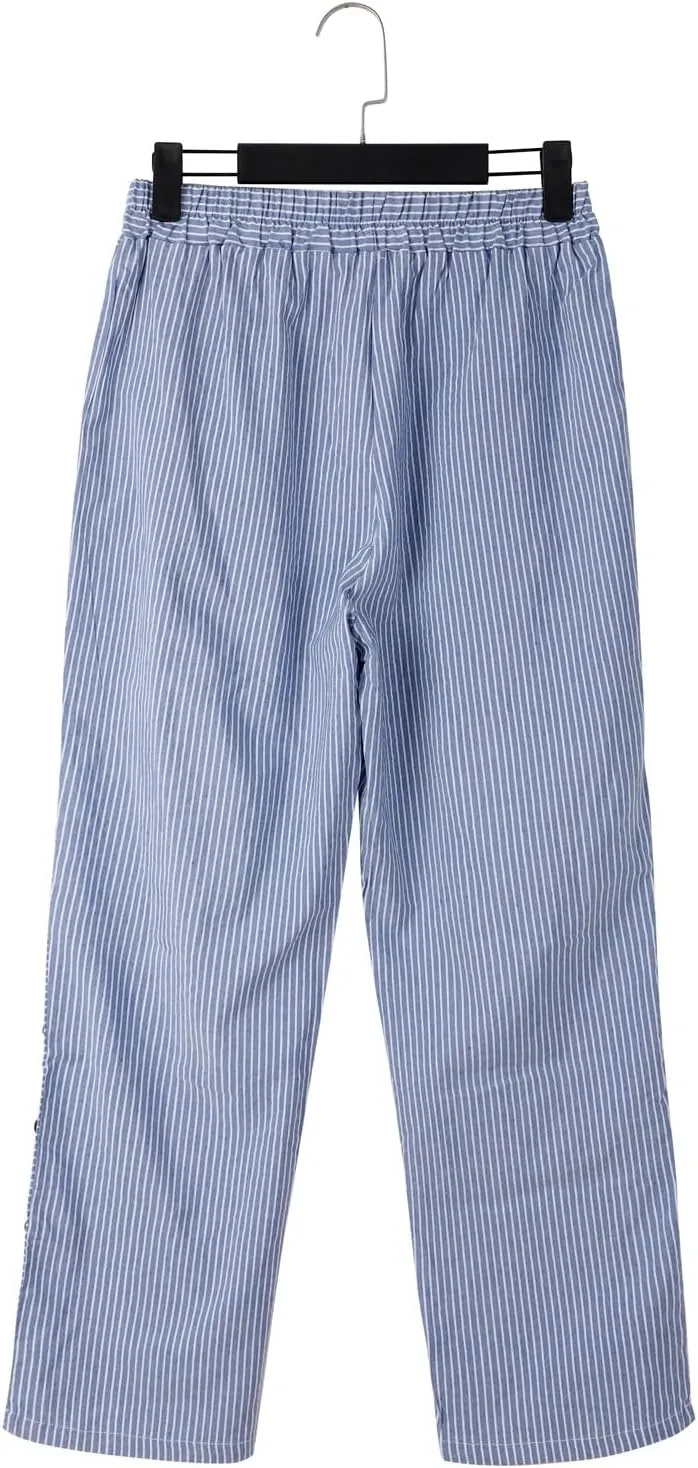 Linen Pants for Women 2025 Plus Size Trendy Striped Summer Gauze Pants Casual Elastic Waist Comfy Trousers