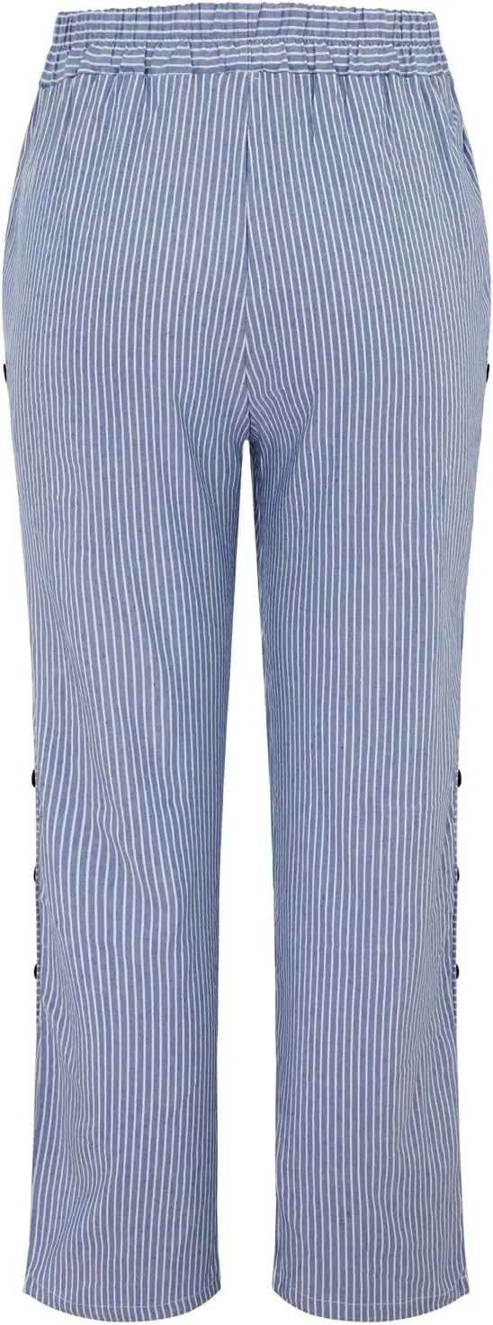 Linen Pants for Women 2025 Plus Size Trendy Striped Summer Gauze Pants Casual Elastic Waist Comfy Trousers