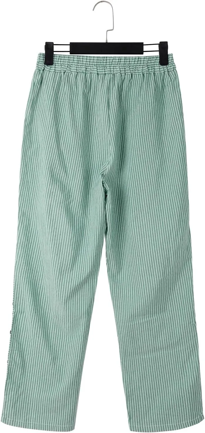 Linen Pants for Women 2025 Plus Size Trendy Striped Summer Gauze Pants Casual Elastic Waist Comfy Trousers