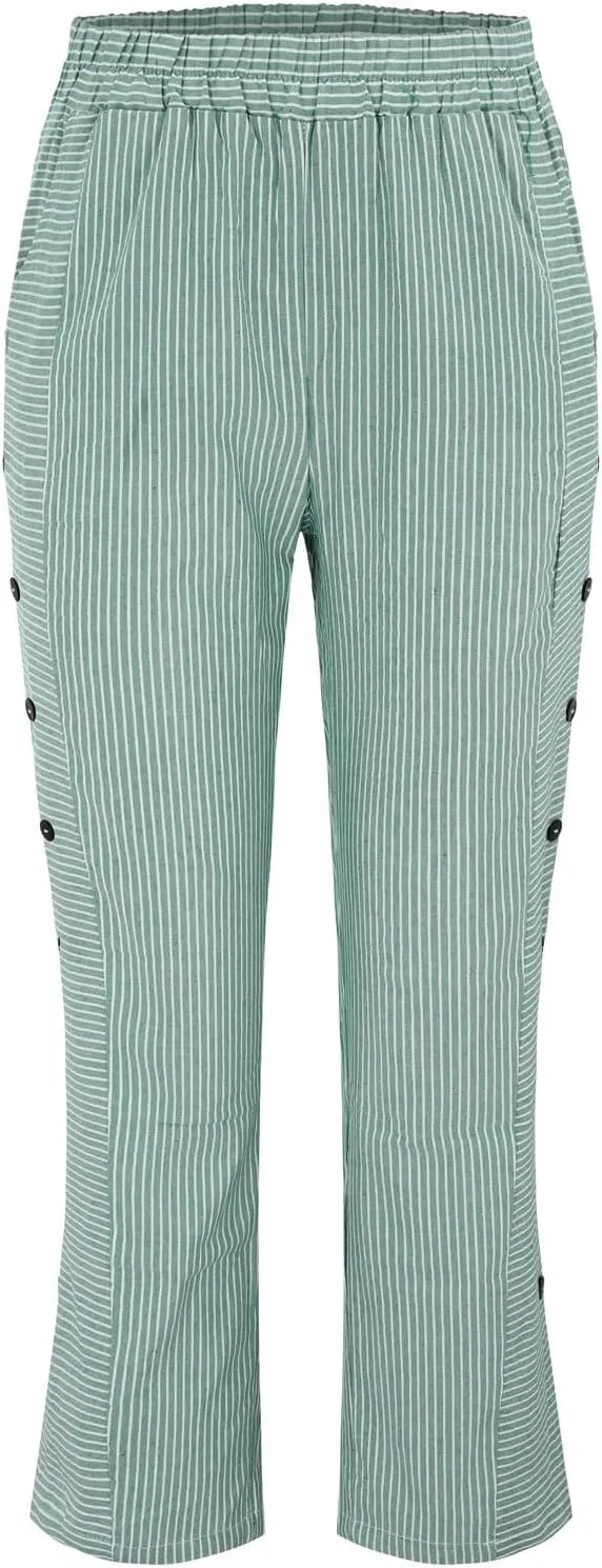 Linen Pants for Women 2025 Plus Size Trendy Striped Summer Gauze Pants Casual Elastic Waist Comfy Trousers