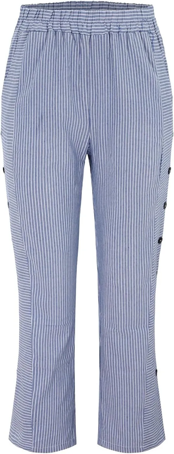 Linen Pants for Women 2025 Plus Size Trendy Striped Summer Gauze Pants Casual Elastic Waist Comfy Trousers