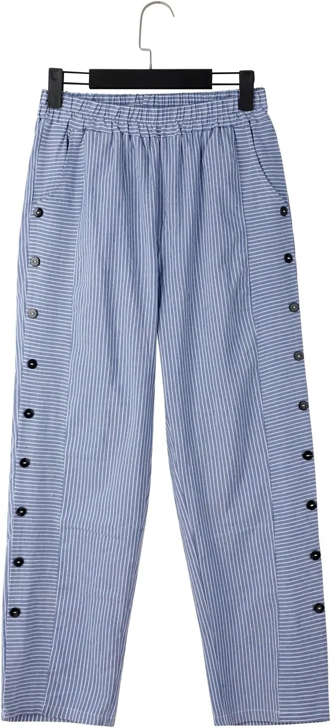 Linen Pants for Women 2025 Plus Size Trendy Striped Summer Gauze Pants Casual Elastic Waist Comfy Trousers
