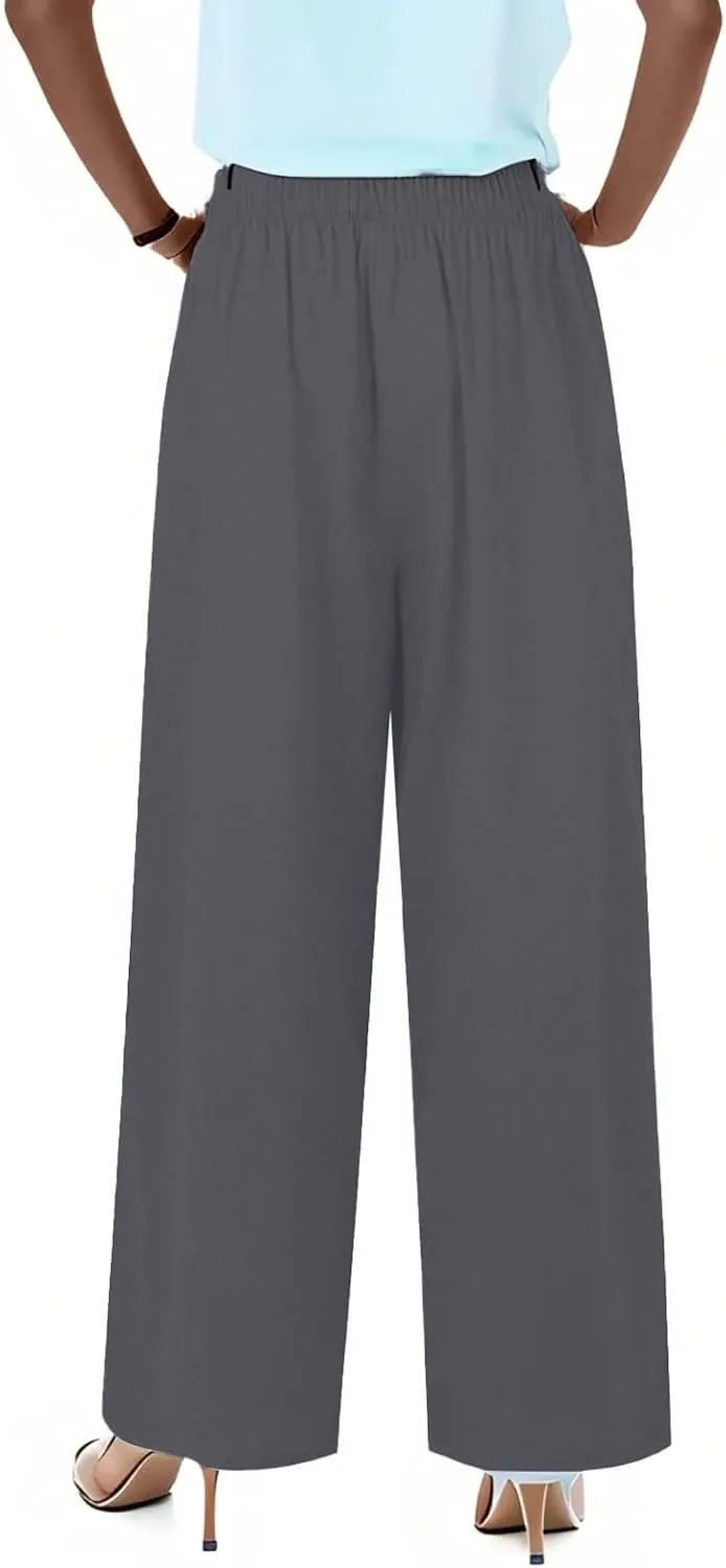 Linen Pants Women,Casual Pants Trendy Wide Leg High Waisted Cotton Linen Drawstring Summer Trouser with Pockets
