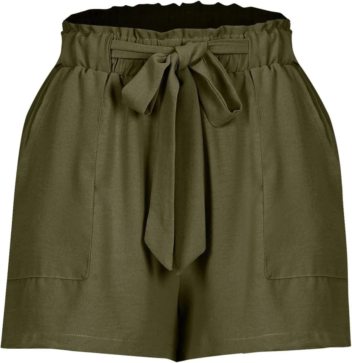 Linen Shorts for Women Summer High Waist Elastic Adjustable Tie Knot Lounge Shorts Casual Loose Flowy Short Pants