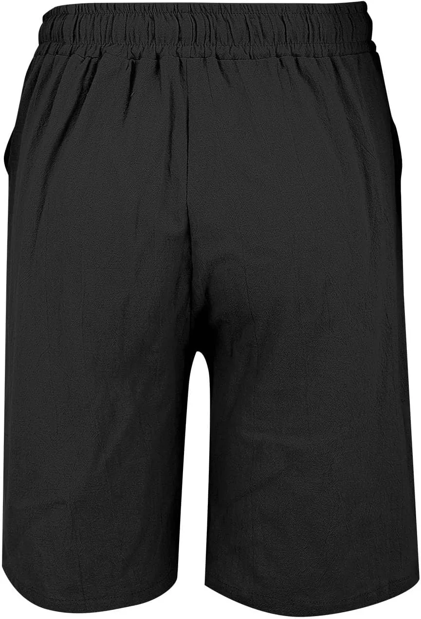 Linen Shorts for Womens High Waisted Drawstring Bermuda Shorts Summer Casual Plus Size Soft Beach Short with Pockets