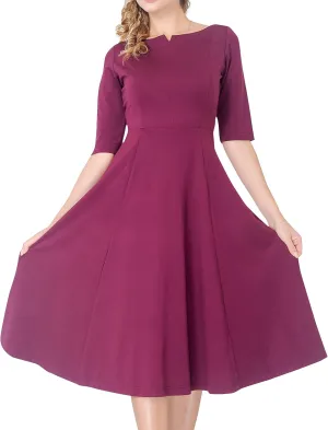 Marycrafts Women's Fit Flare Tea Midi Dress for Office Business Work