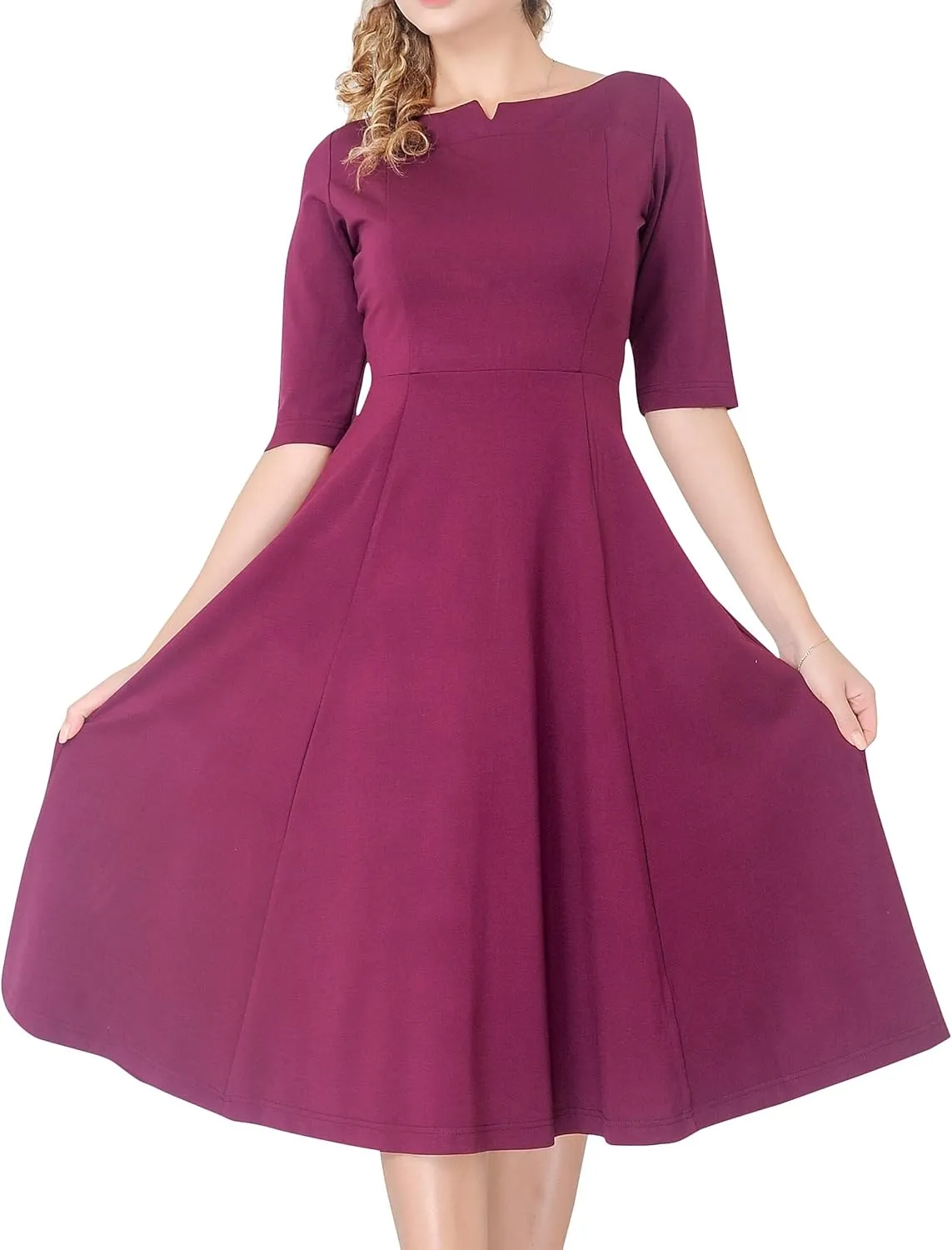 Marycrafts Women's Fit Flare Tea Midi Dress for Office Business Work
