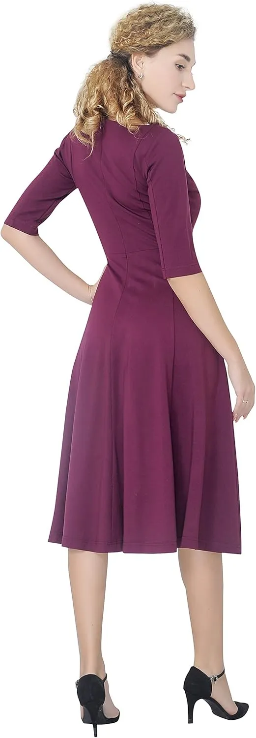 Marycrafts Women's Fit Flare Tea Midi Dress for Office Business Work