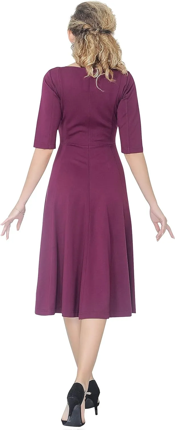 Marycrafts Women's Fit Flare Tea Midi Dress for Office Business Work