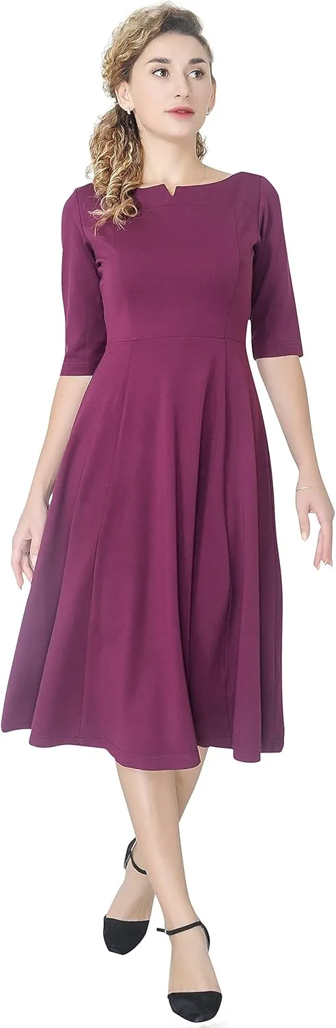 Marycrafts Women's Fit Flare Tea Midi Dress for Office Business Work