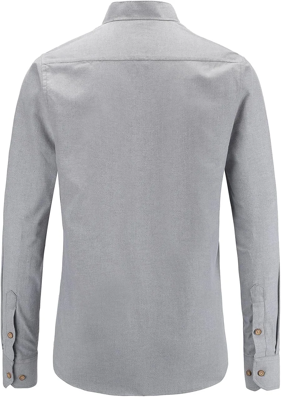 Men Banded Collar Shirts Oxford Mandarin Collar Shirts Camisa sin Cuello para Hombre