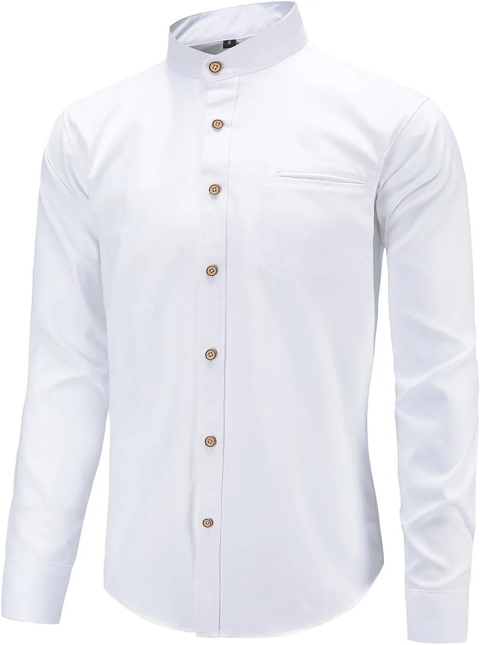 Men Banded Collar Shirts Oxford Mandarin Collar Shirts Camisa sin Cuello para Hombre