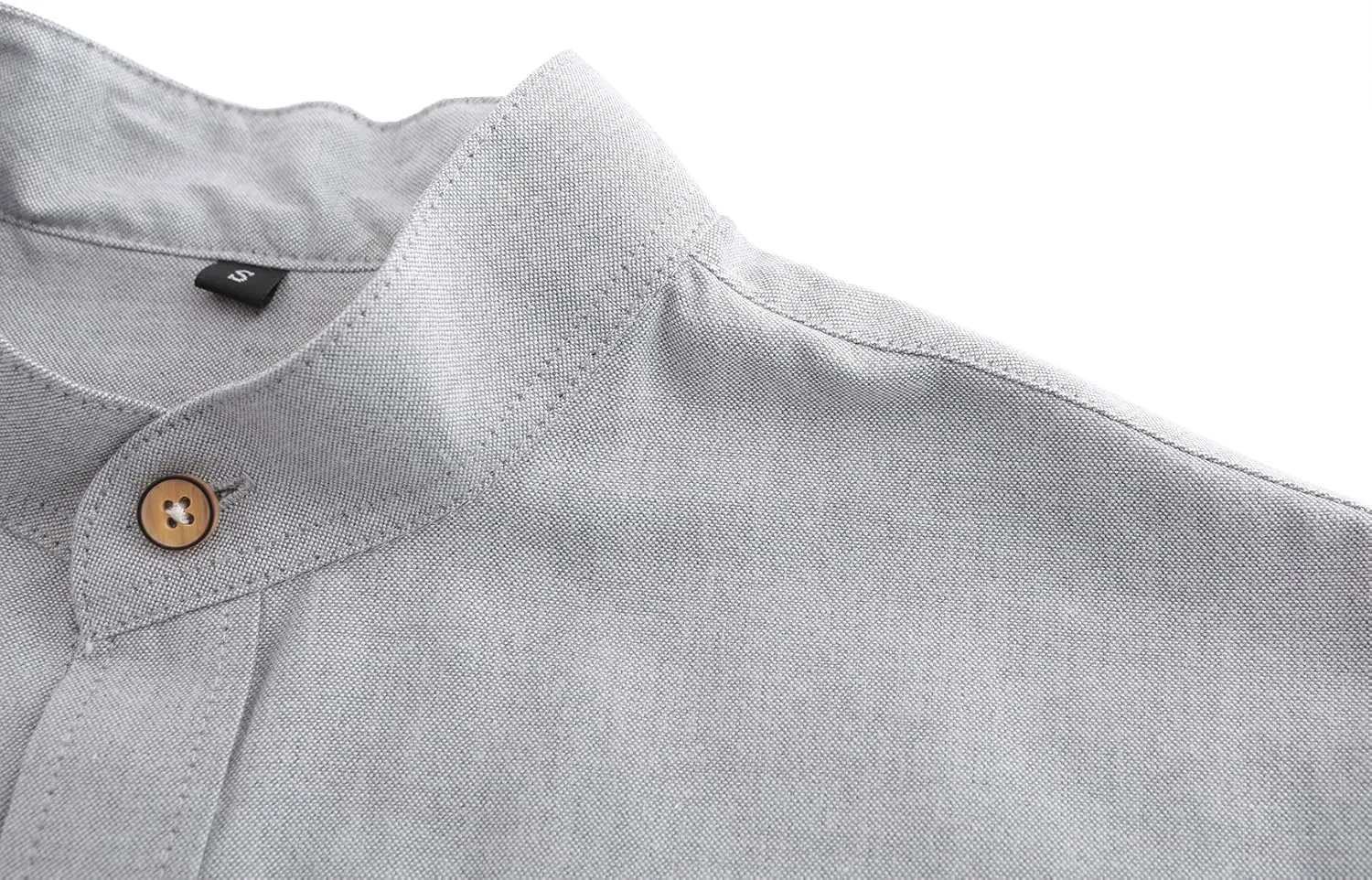 Men Banded Collar Shirts Oxford Mandarin Collar Shirts Camisa sin Cuello para Hombre