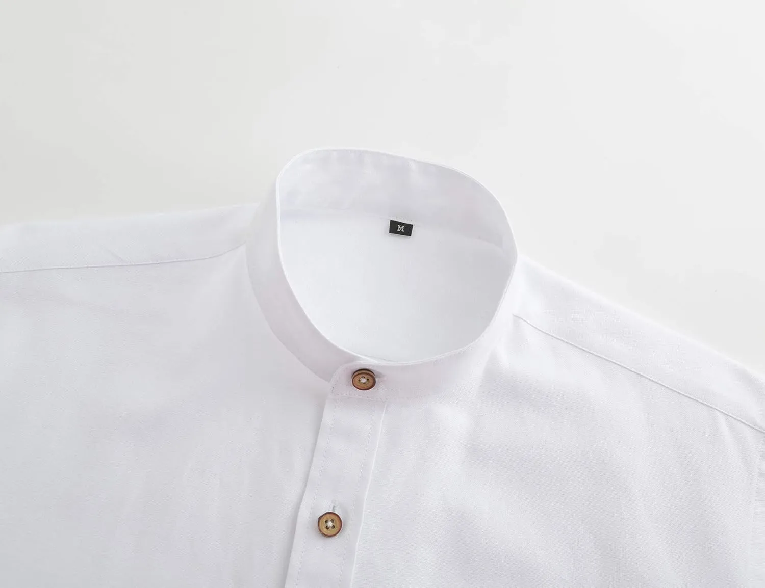 Men Banded Collar Shirts Oxford Mandarin Collar Shirts Camisa sin Cuello para Hombre
