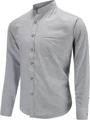 Men Banded Collar Shirts Oxford Mandarin Collar Shirts Camisa sin Cuello para Hombre