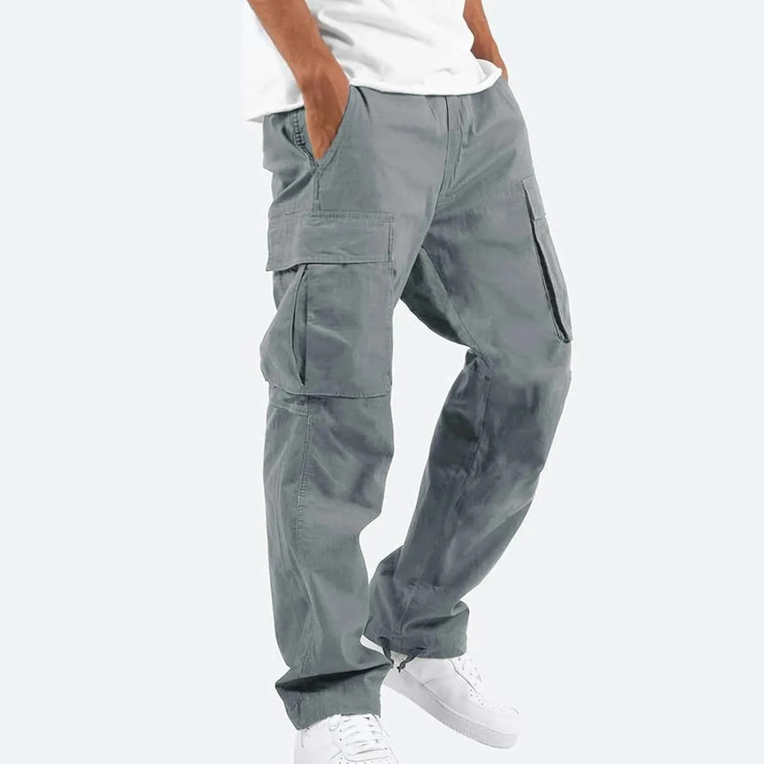 Mencomfy Cargo Pants Lightweight Outdoor Hiking Tactical Pants Palcomfy Elastic Waist Wide Leg Joggers with Pockets