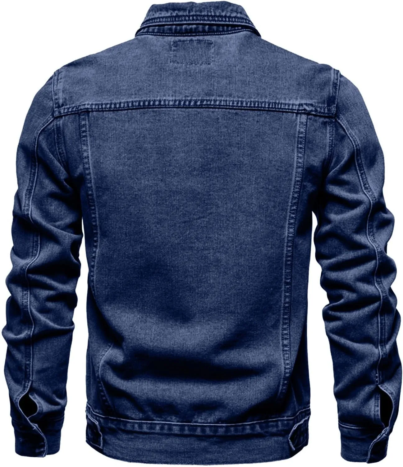Mens Denim Jacket Casual Slim Pocket Lapel Solid Color Fashion Long Sleeve Button Jean Jackets